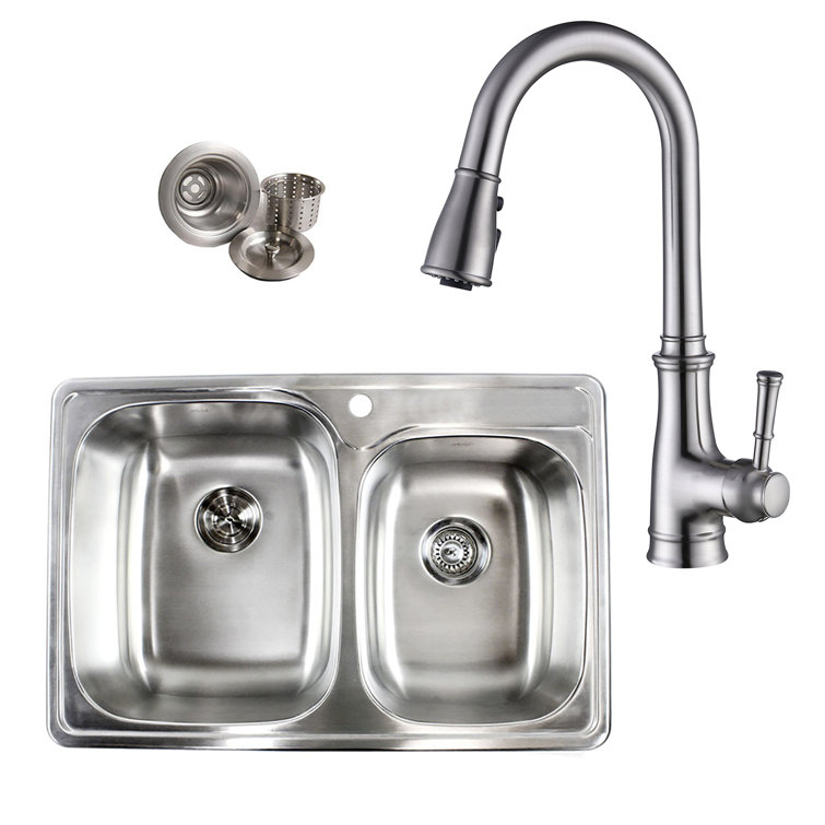 Emodern Decor 22'' W Double Bowl Stainless Steel DropIn Kitchen Sink